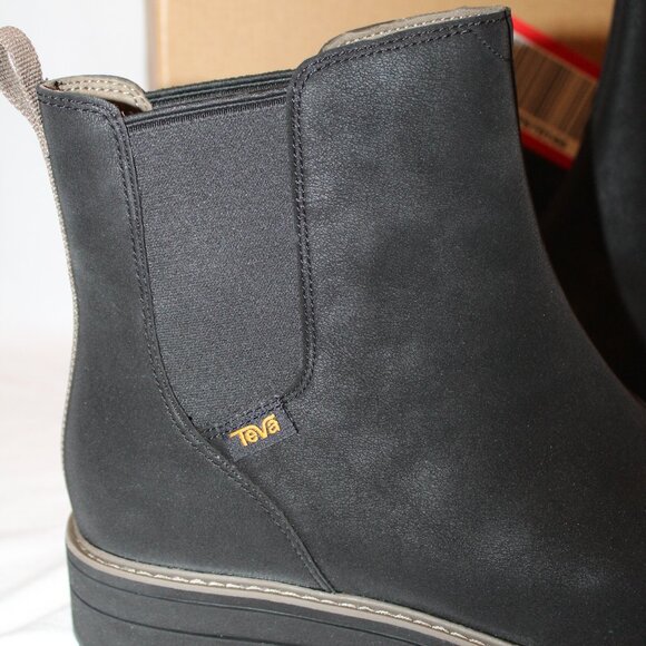 NIB WOMEN'S TEVA SZ 11 MIDFORM CHELSEA LEATHER ANKLE BOOTS BLACK - Picture 4 of 6